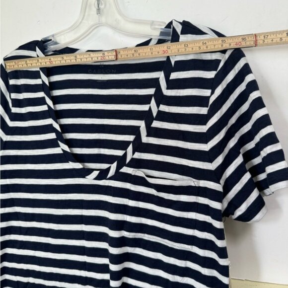 Caslon NEW Striped Cotton Modal V-Neck Pocket Boxy Shirt Top Lightweight White L - Picture 13 of 15